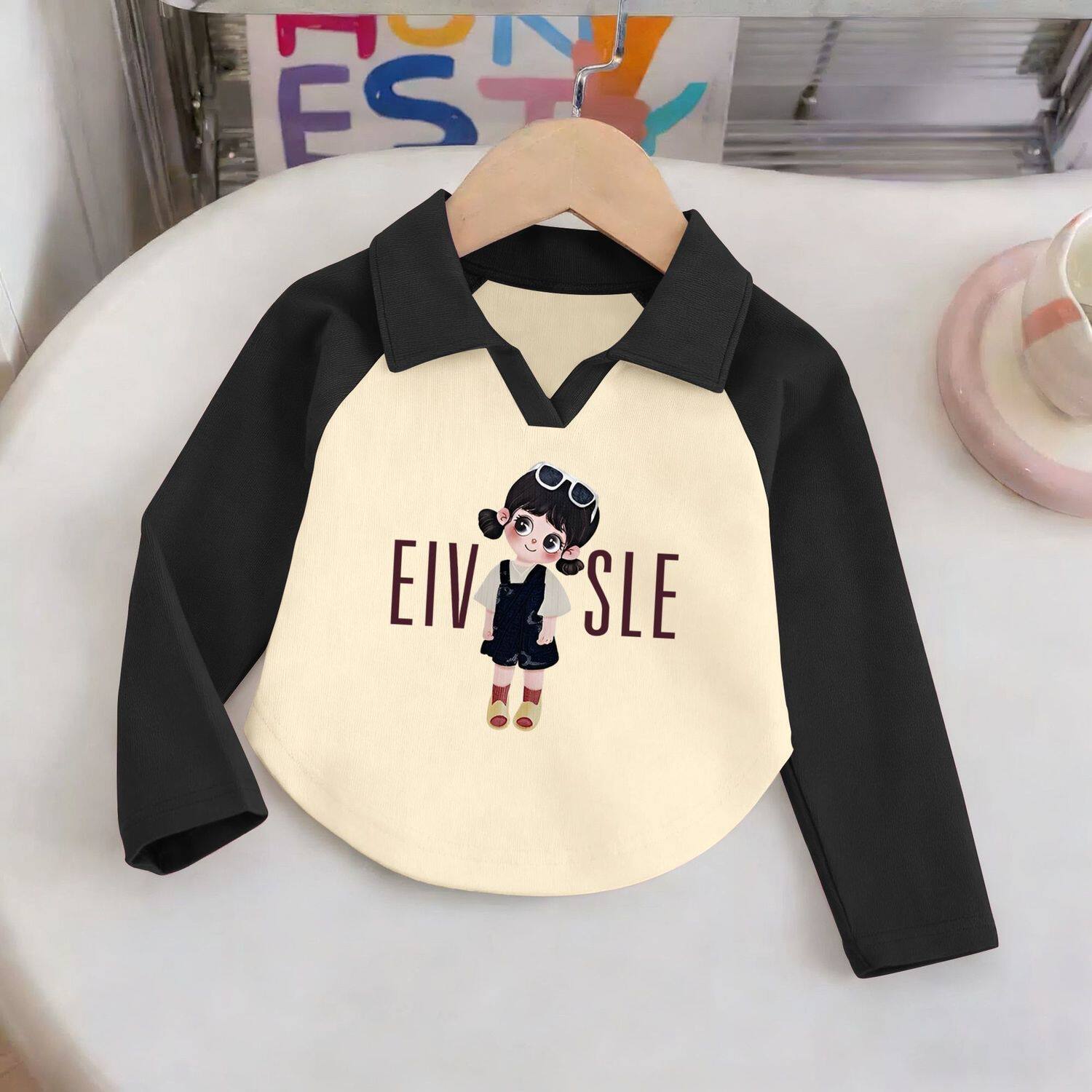 女童长袖T恤纯棉卡通上衣拼接袖女宝宝春秋polo衫2026洋气童装秋