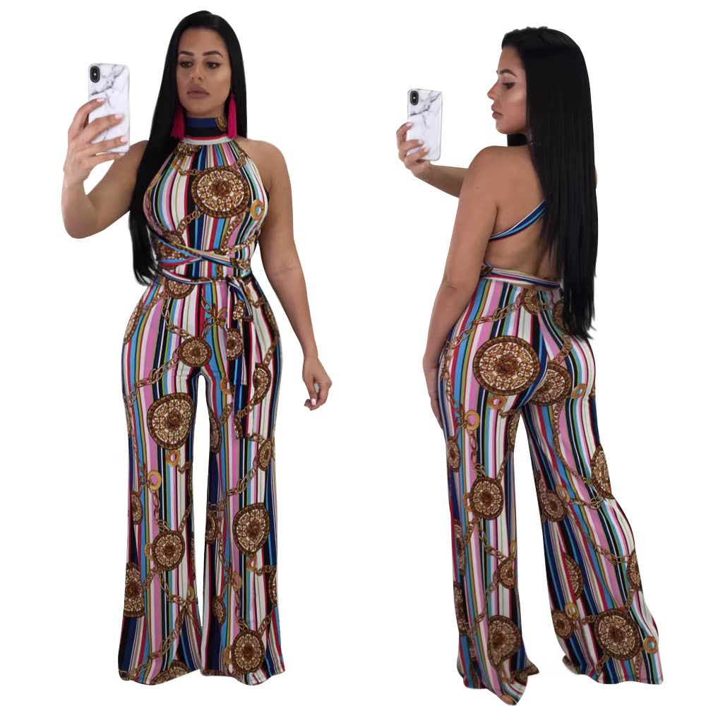 2017 new sexy backless women loose jumpsuit 印花阔腿连体裤|msdalam kategori Butik wanita / wanita, seluar, seluar santai - dari Buy2taobao.com untuk memberikan perkhidmatan ejen Taobao profesional membeli