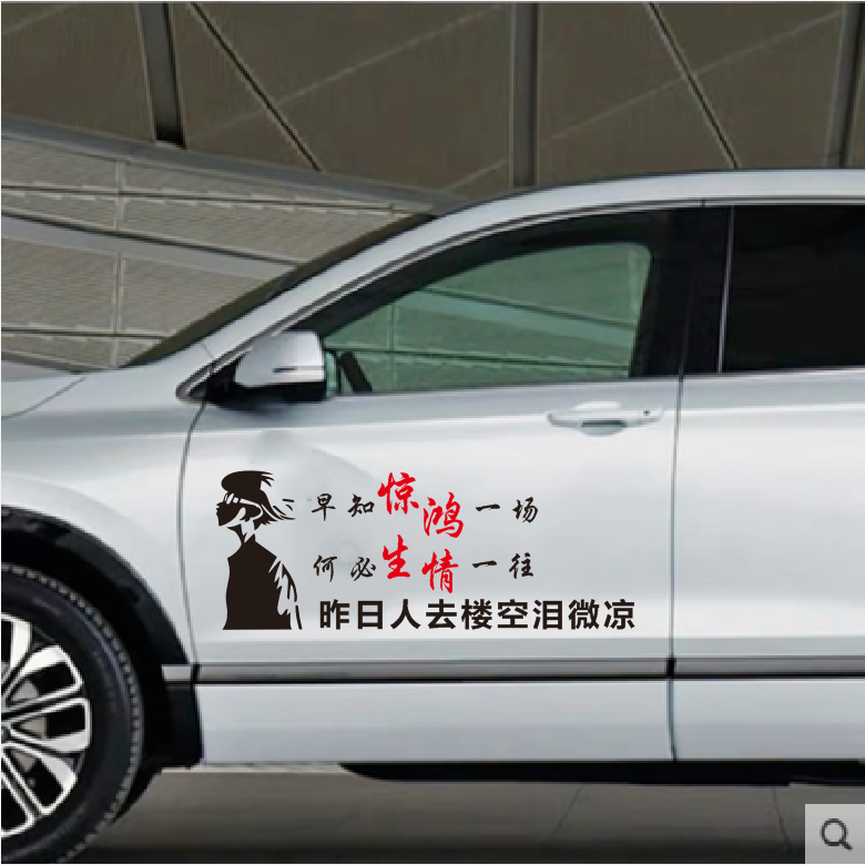早知惊鸿一场何必生情一往反光个性网红车门后玻璃装饰文字贴纸