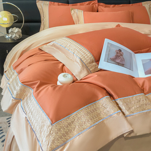 高端轻奢风200支长绒棉纯棉四件套全棉双拼刺绣欧式秋冬床上用品4