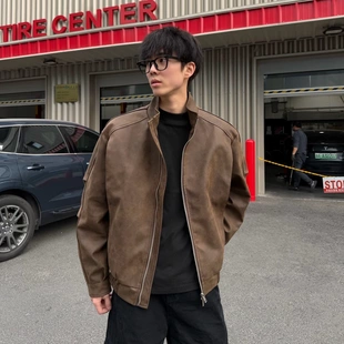 【王零五】美式做旧新款男女立领短宽版柳丁袖口设计潮流百搭夹克