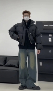 孙聖云啊雲PU皮冬季新款韩版纯色宽松立领棉服保暖面包服帅气外套