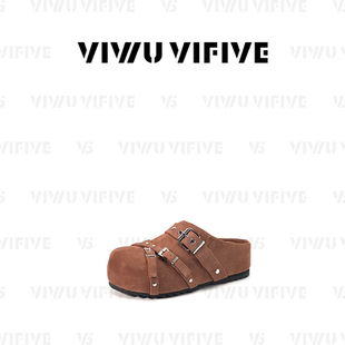 V5 VIWU·VIFIVE「束野」包头拖铆钉皮带扣厚底增高一脚蹬勃肯鞋
