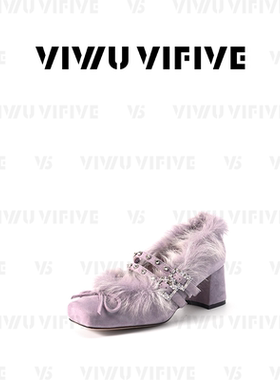 V5 VIWU·VIFIVE「紫钥」单鞋水钻扣粗跟高跟鞋法式复古玛丽珍鞋
