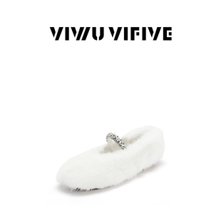 貂毛水钻带芭蕾风圆头平底舒适单鞋 「白裘」鞋 2025新款 爆款 子女款