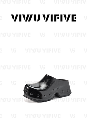 V5 VIWU·VIFIVE「曜石」包头拖休闲厚底增高一脚蹬漆皮铆钉半拖