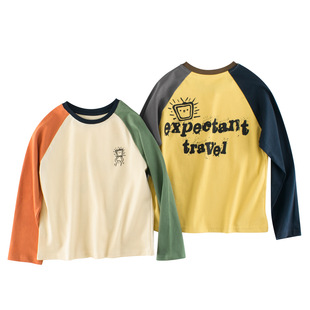 长袖 儿童韩版 T恤中大童拼袖 撞色打底衫 GRrr纯棉春装 外贸童装 新款