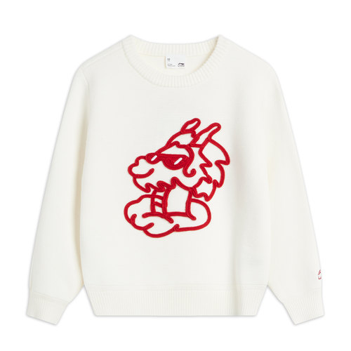 Lining/李宁正品2024新款儿童时尚百搭休闲圆领套头编织衫YMBU003