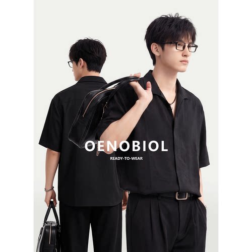 冰感降温真丝短袖宽松男衬衫