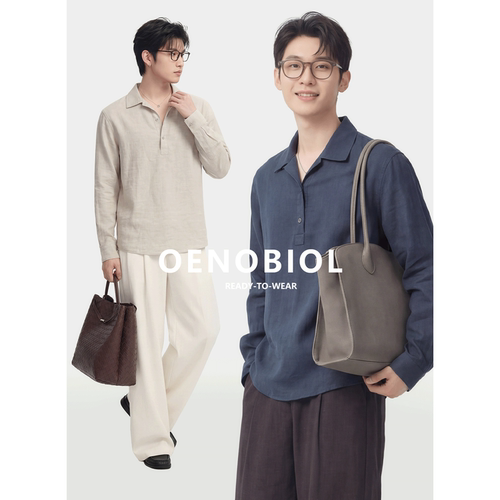 内外百搭亚麻翻领男士衬衫