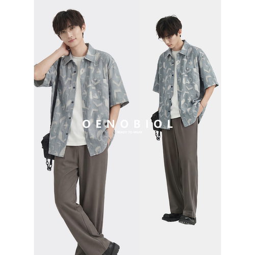 新中式韵国风男士短袖衬衫夏季