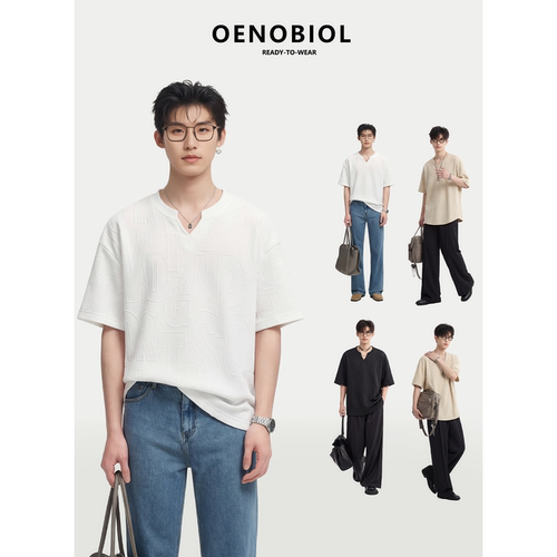 日系提花修身不紧绷男士短袖T恤