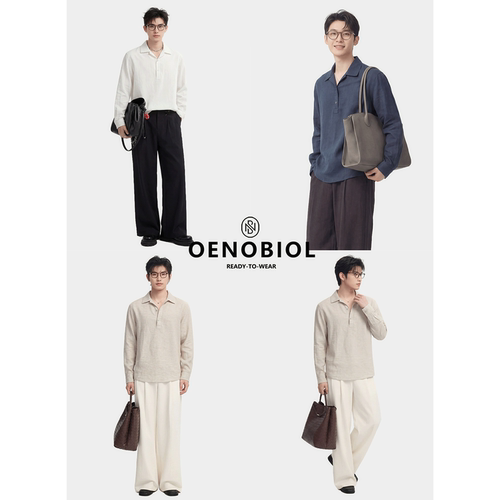 轻熟商务男士亚麻翻领长袖衬衫