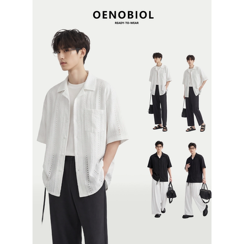 夏季男士雅痞绅士镂空短袖衬衫