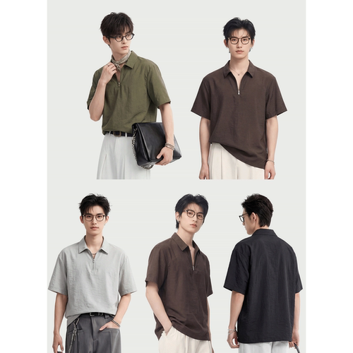 男士半拉链短袖冰凉顺滑T恤