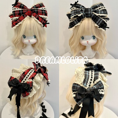 现货【格纹甜心官配小物】Lolita百搭KC/发带/袖套