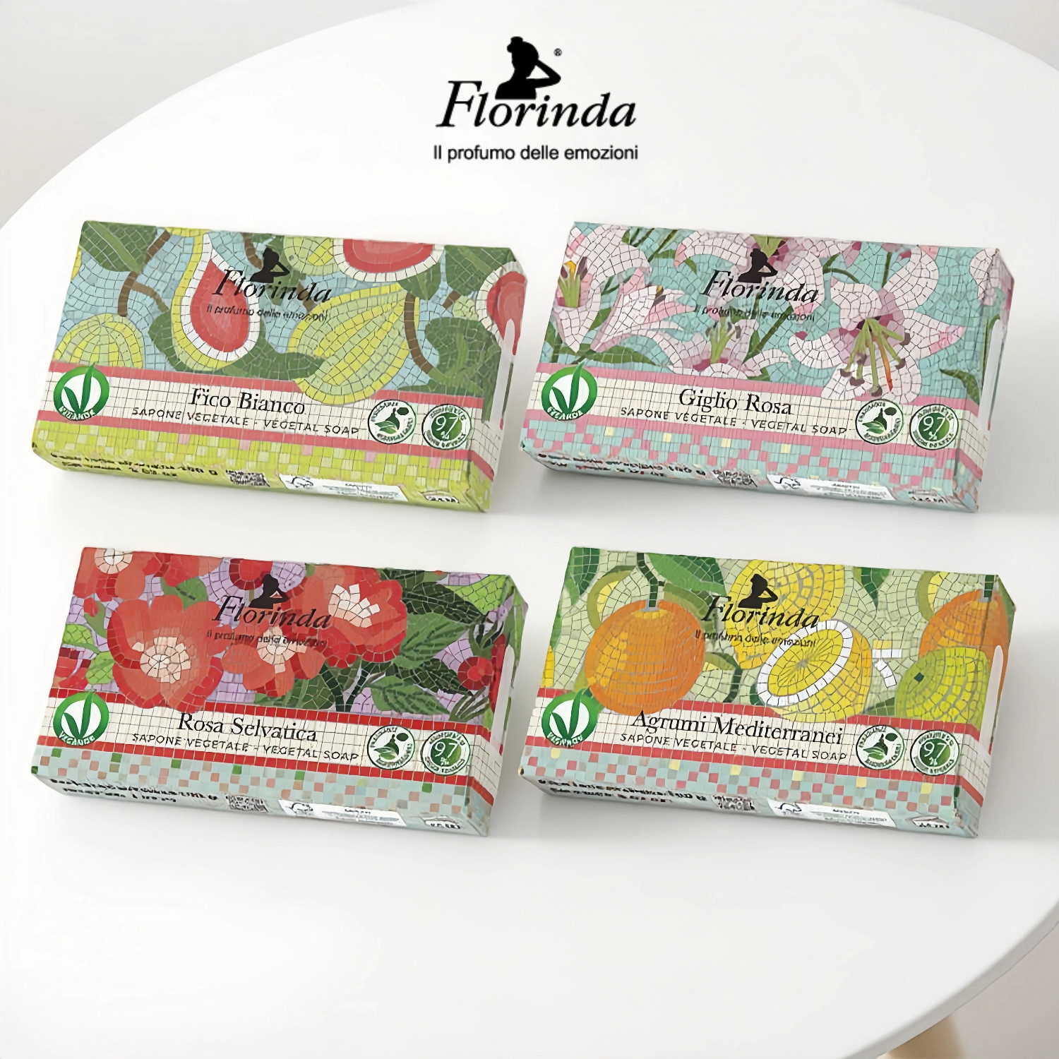 意大利florinda芳琳达马赛克香氛系列无花果百合柑橘野玫沐浴香皂