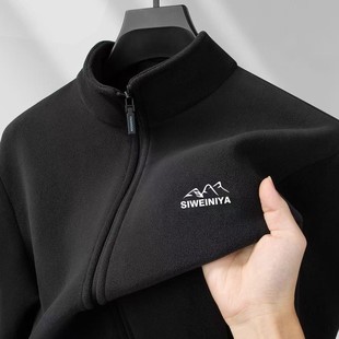 双面奥粒绒加绒加厚卫衣外套男款中年人冬季立领夹克男装运动休闲