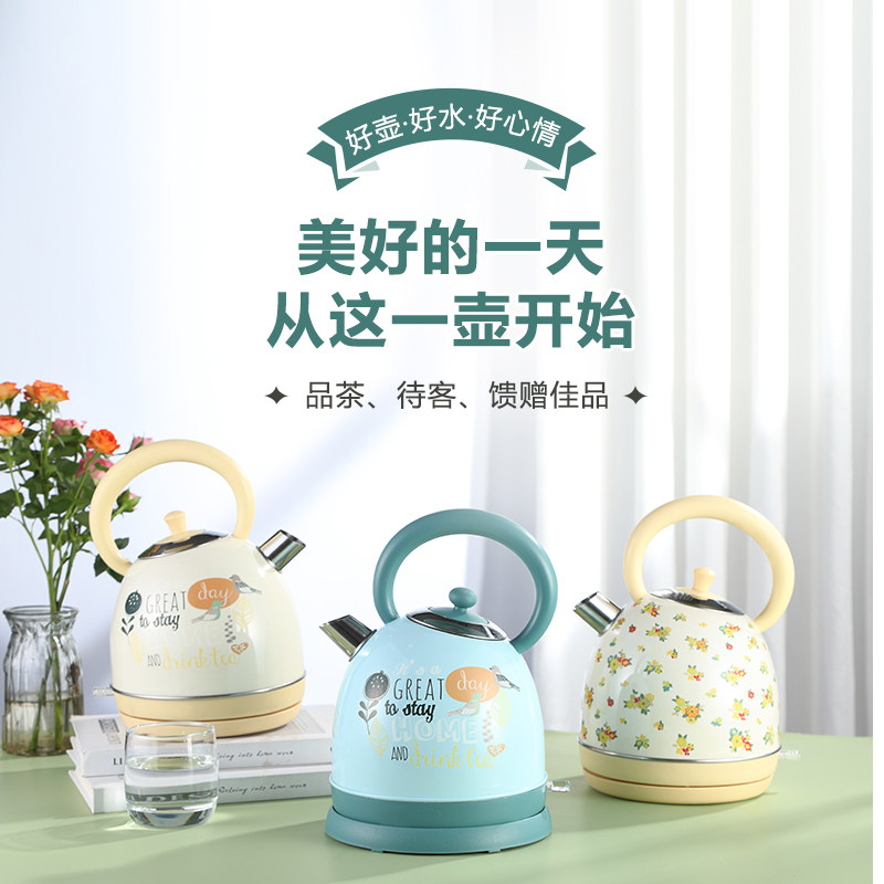 出口彩绘烤漆复古电热水壶