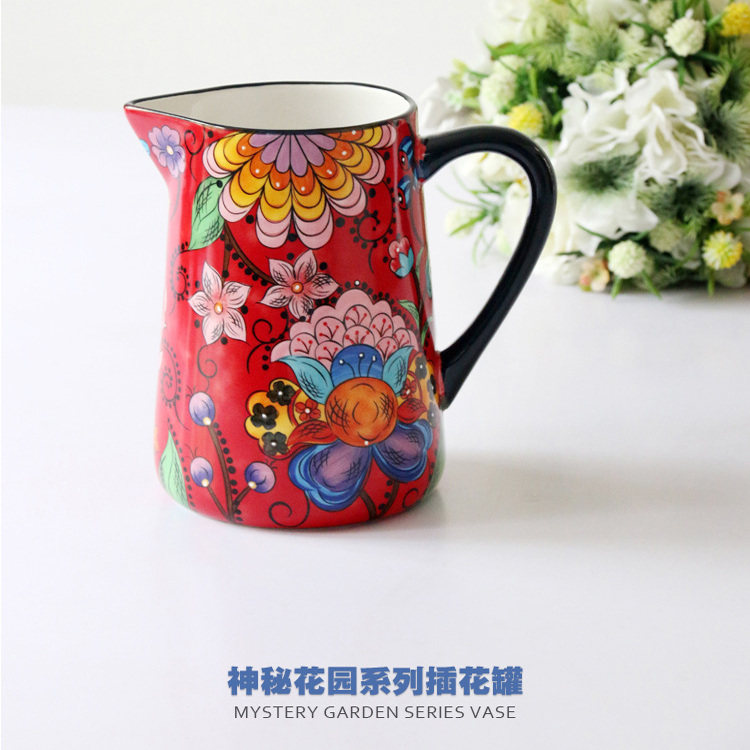 欧式陶瓷冷水壶家用凉水壶大容量水罐创意客厅插花瓶时尚家居摆件