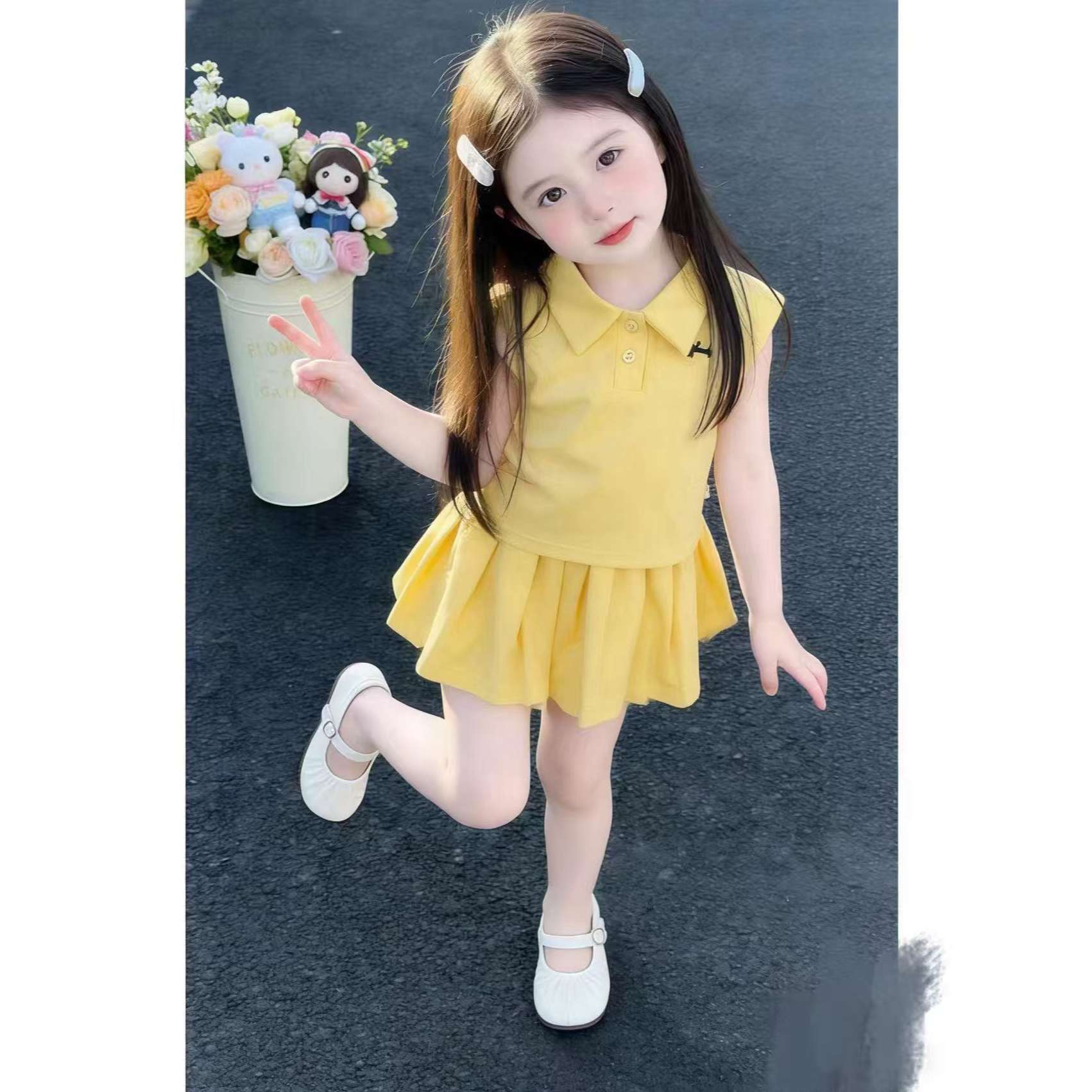 懒1）新款夏季女童韩系学院风洋套装