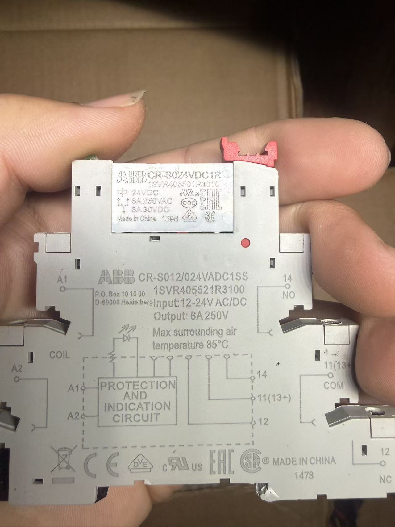 现货 CR-S024VDC1R  ABB  5脚 24VDC 6A带底座