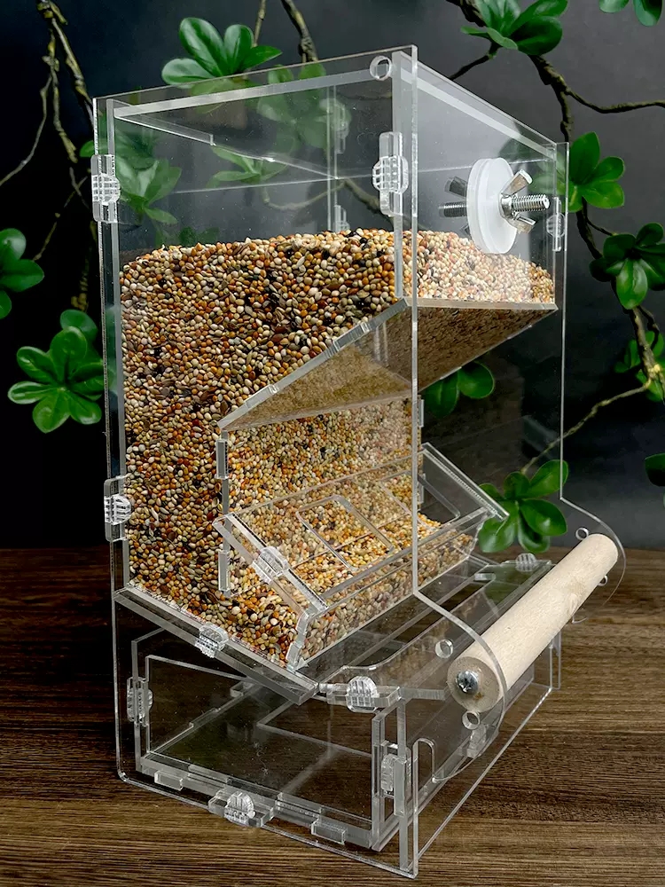 亚克力透明喂食器防撒防溅鸟食盒