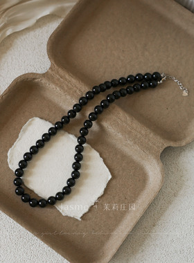 博主fever同款纯银黑色玛瑙项链