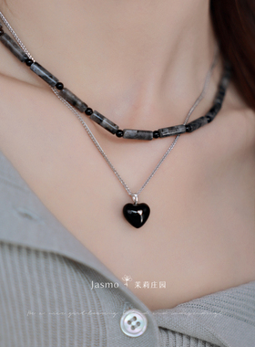 叠戴项链天然石串珠纯银项链女