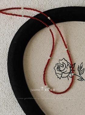 高级感红色s925纯银叠戴串珠项链