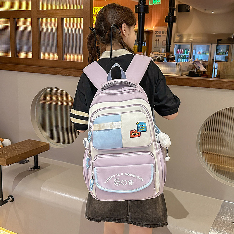 红鹮鸟日系学院风书包女百搭撞色大容量双肩包初中女高中学生背包