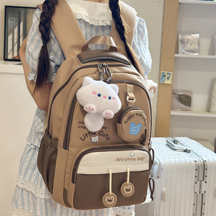 红鹮鸟森系高颜值书包初中女背包可爱小猫高中学生学院少女双肩包