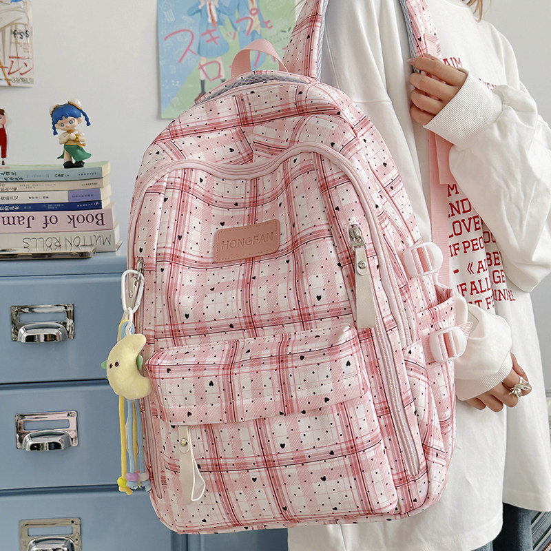 红鹮鸟学院风格子书包初中女高中学生双肩包大容量高颜值旅行背包