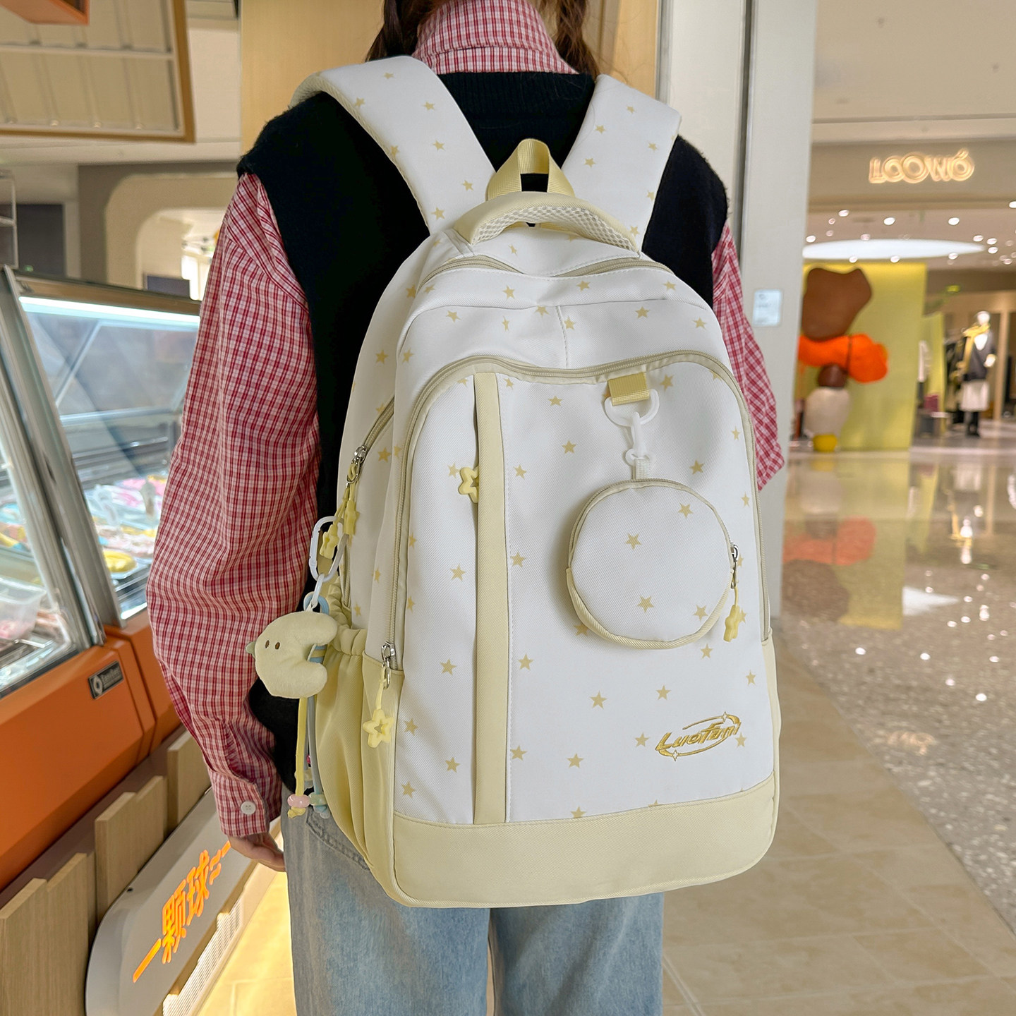 红鹮鸟小清新书包女初中高中减负双肩包韩系大学生设计感百搭背包