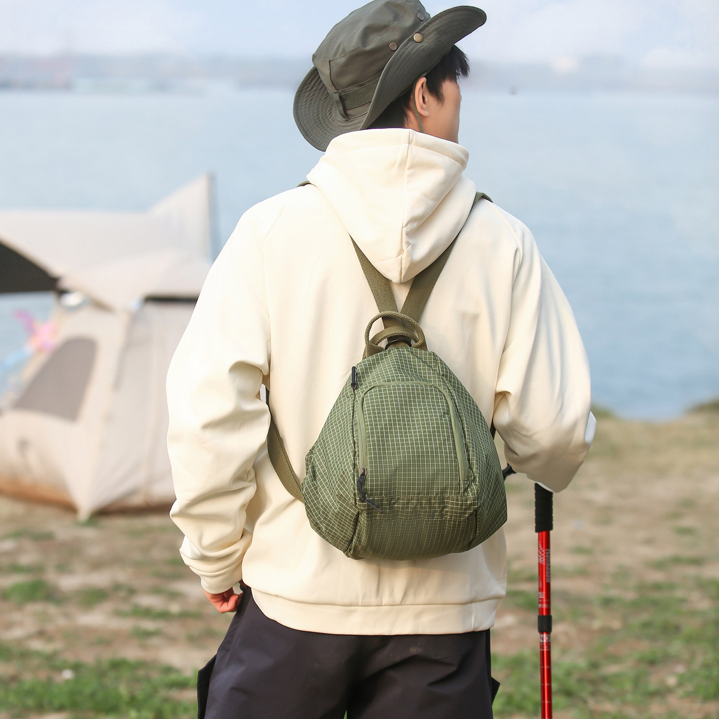 红鹮鸟2026格纹双肩包女韩版百搭休闲背包大容量多功能单肩包