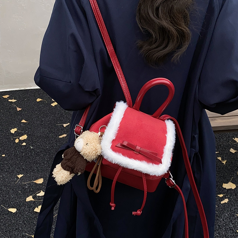 红鹮鸟毛绒通勤手提双肩包
