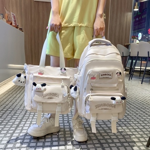 新款韩版大容量学生校园双肩背包女纯色原宿初中高中大学生书包