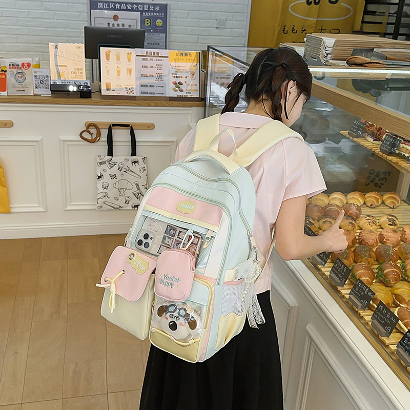 红鹮鸟日系多巴胺学生书包撞色2025时尚初中生甜美背包女双肩包