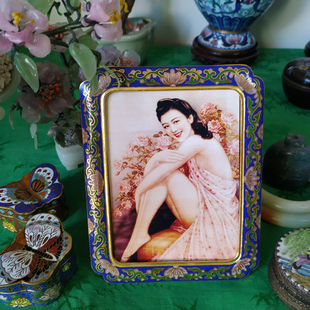 80年代老铜胎掐丝珐琅景泰蓝汉服中式中国风5寸复古怀旧相框摆台