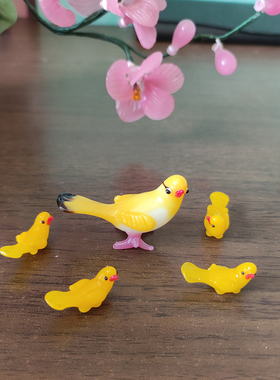 非遗纯手工北京料器琉璃小鸟一家一大四小桌面可爱小摆件