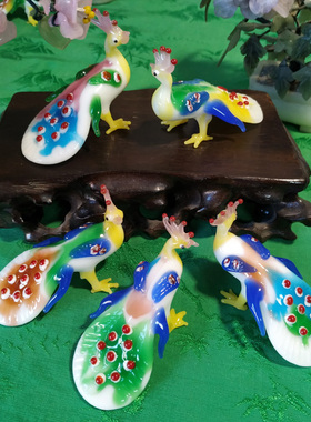 纯手工原创琉璃小摆件孔雀桌面