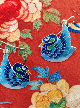 80法国回流纯手工复古风中国风925银花丝新中式天鹅耳钩耳环耳饰