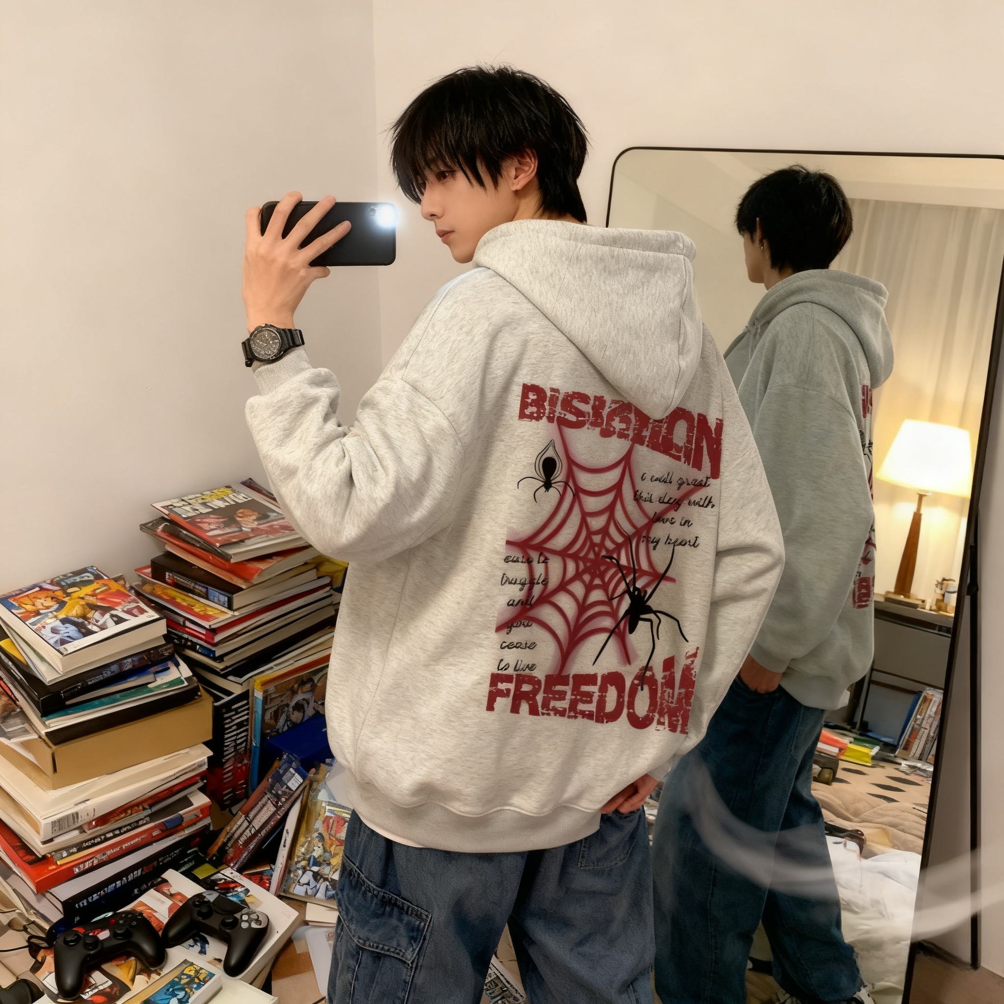 加绒卫衣男款青少年加厚秋冬美式