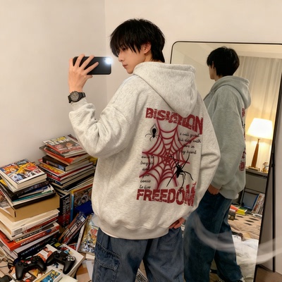 加绒卫衣男款青少年加厚秋冬美式