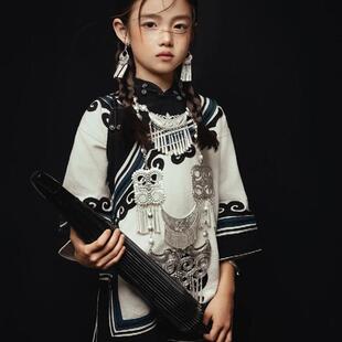 大凉山儿童彝族服装女手工棉麻两件套彝族传统火把节女童摄影服饰