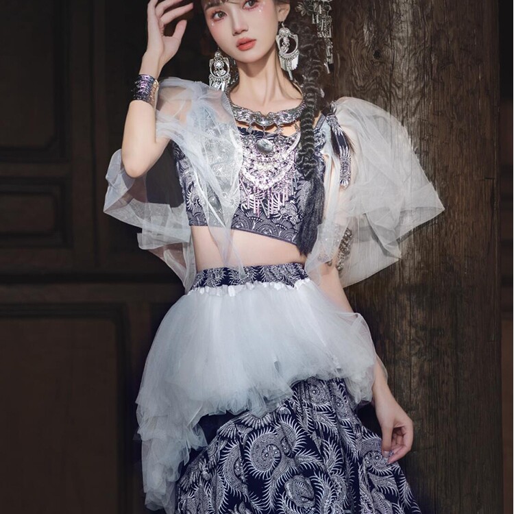 蜡染抹胸长裙套装民族舞台演出服