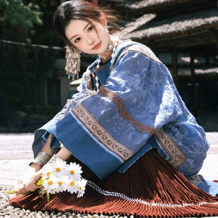 彝族服装女重工棉麻上衣长裙大凉山彝族传统节日民族服装云南摄影