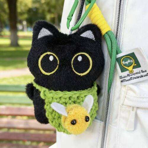 超萌大眼小黑猫挂件带编制包