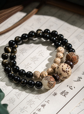 天然新款黑金曜石两圈款设计高级感精致生日礼物情侣水晶手链p198