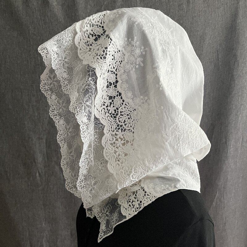 蕾丝遮阳女棉披肩大檐防晒脖子面罩护颈围巾一体折叠假帽子领